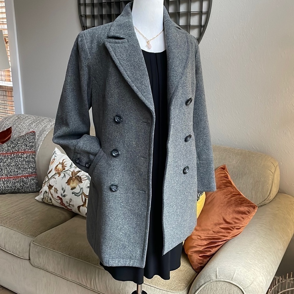 Express Double Breasted Grey Wool Blend Coat Sz 1… - image 1